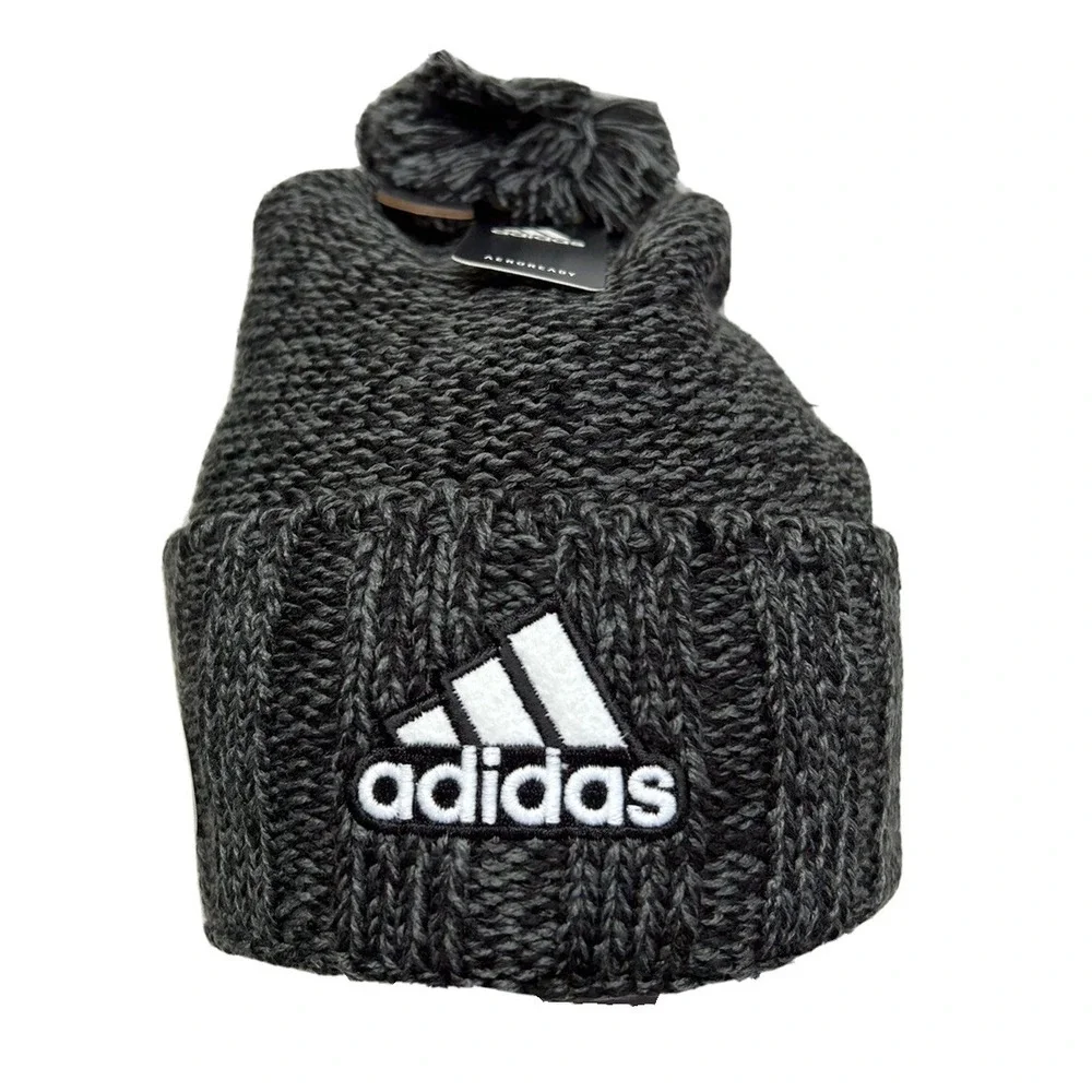 Adidas Mens Recon 3 Ballie Gray Lined Pom Knit Beanie Hat New
